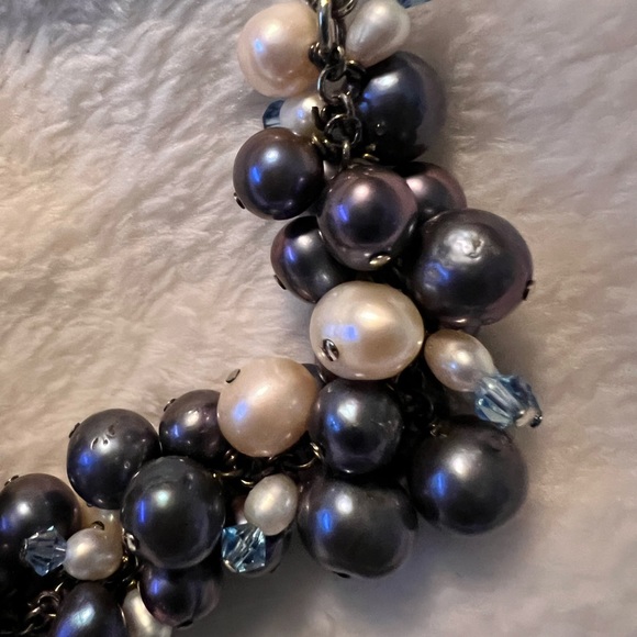 NWOT Genuine Tahitian Peacock Pearls n Crystal Statement Bib Necklace - Picture 9 of 14